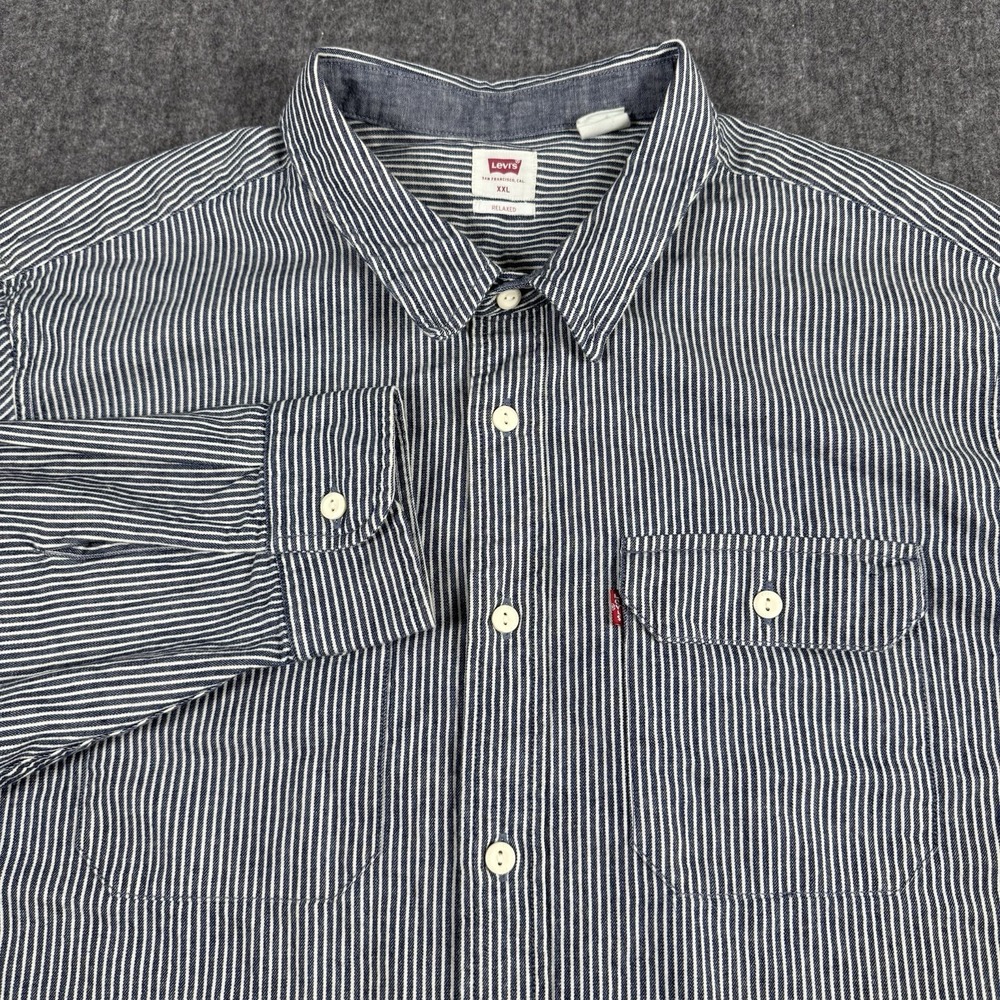 Levi's Men's XXL Relaxed Fit Hickory Stripe Work Shirt 100% Cotton Blue White